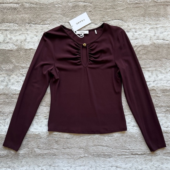FRAME The Keyhole Matte Jersey Top in Cabernet Size S - Picture 6 of 16